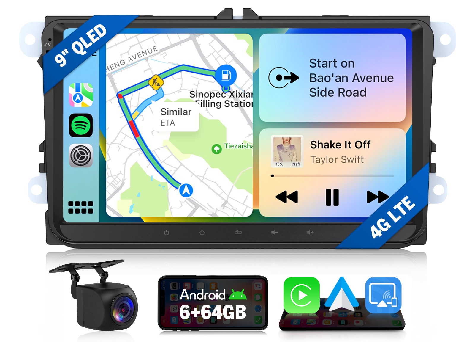 VWX6S for VW Tiguan MK1 QLED 6+64 9″Android 13 Car Stereo Radio Wireless CarPlay