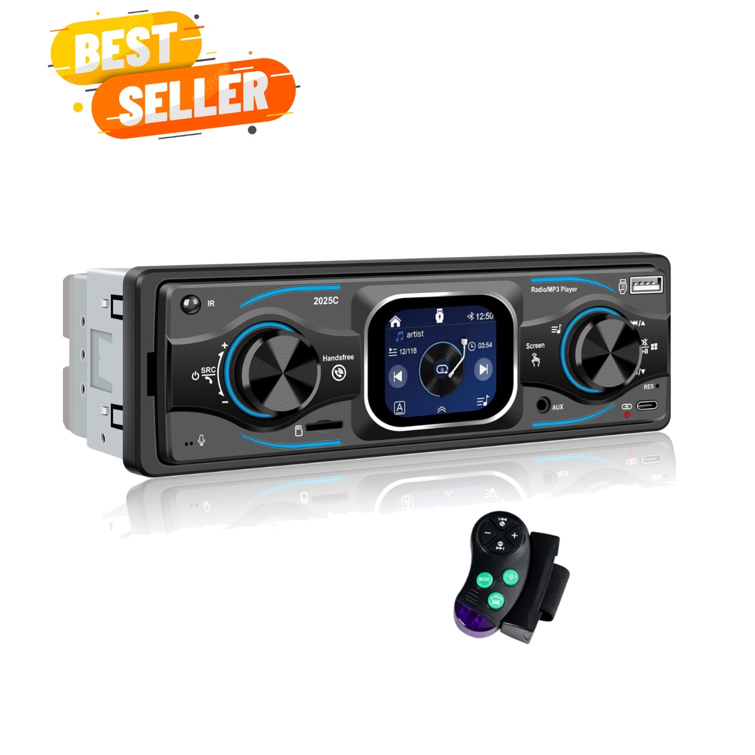 Modern Single Din Bluetooth Car Radio with 60W Output & Customizable Display