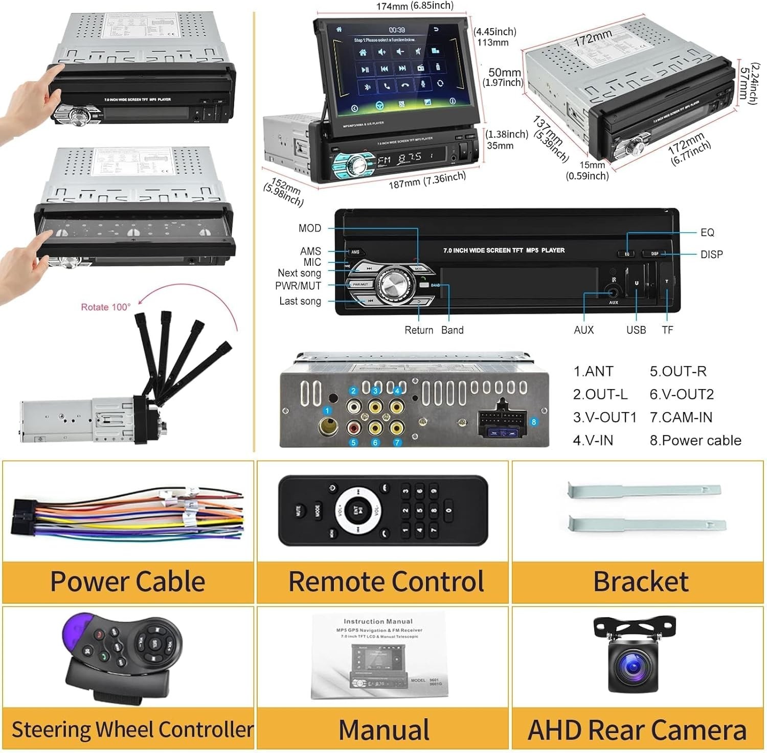 Bluetooth Car Radio with Backup Camera & Android Auto^