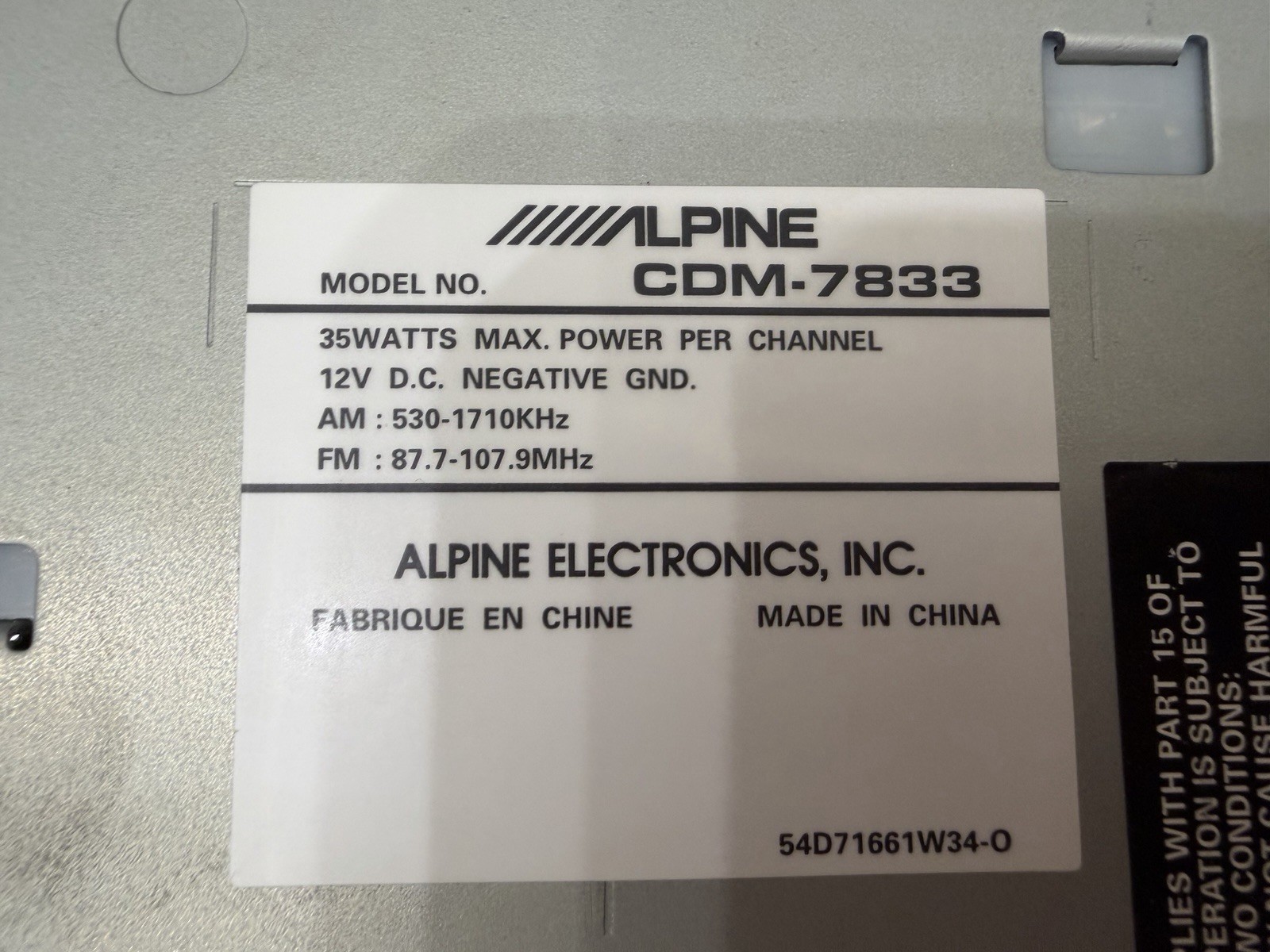 ALPINE Car Audio Stereo In Dash CD Unit Old School CDM-7833 Vintage Rare! W Box