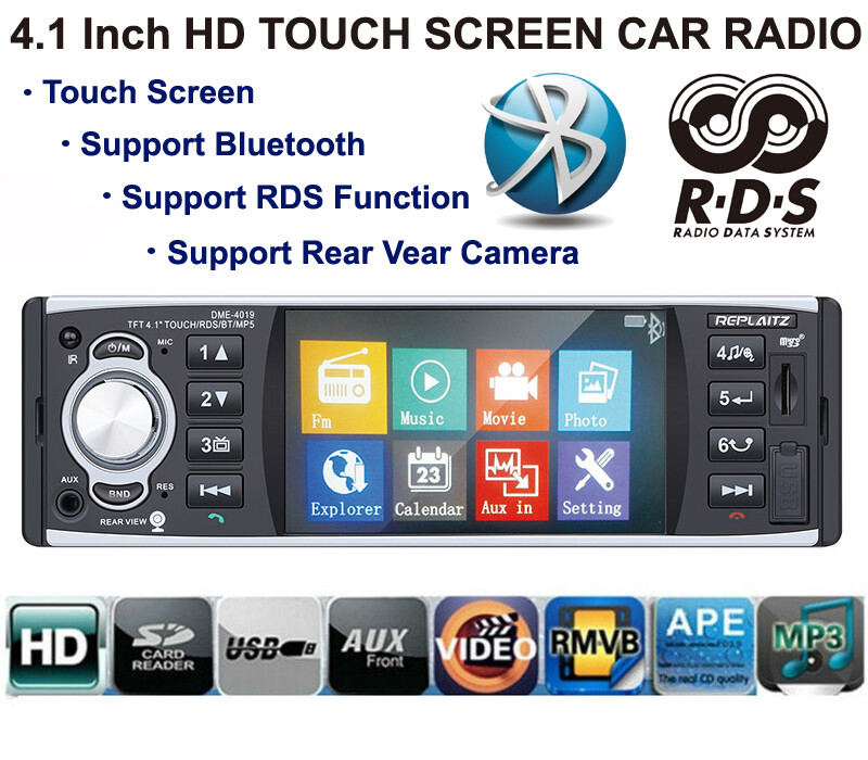 1 Din 4.1″ Car MP5 Player Touch Screen Car Stereo Radio Bluetooth RDS FM AM CAM