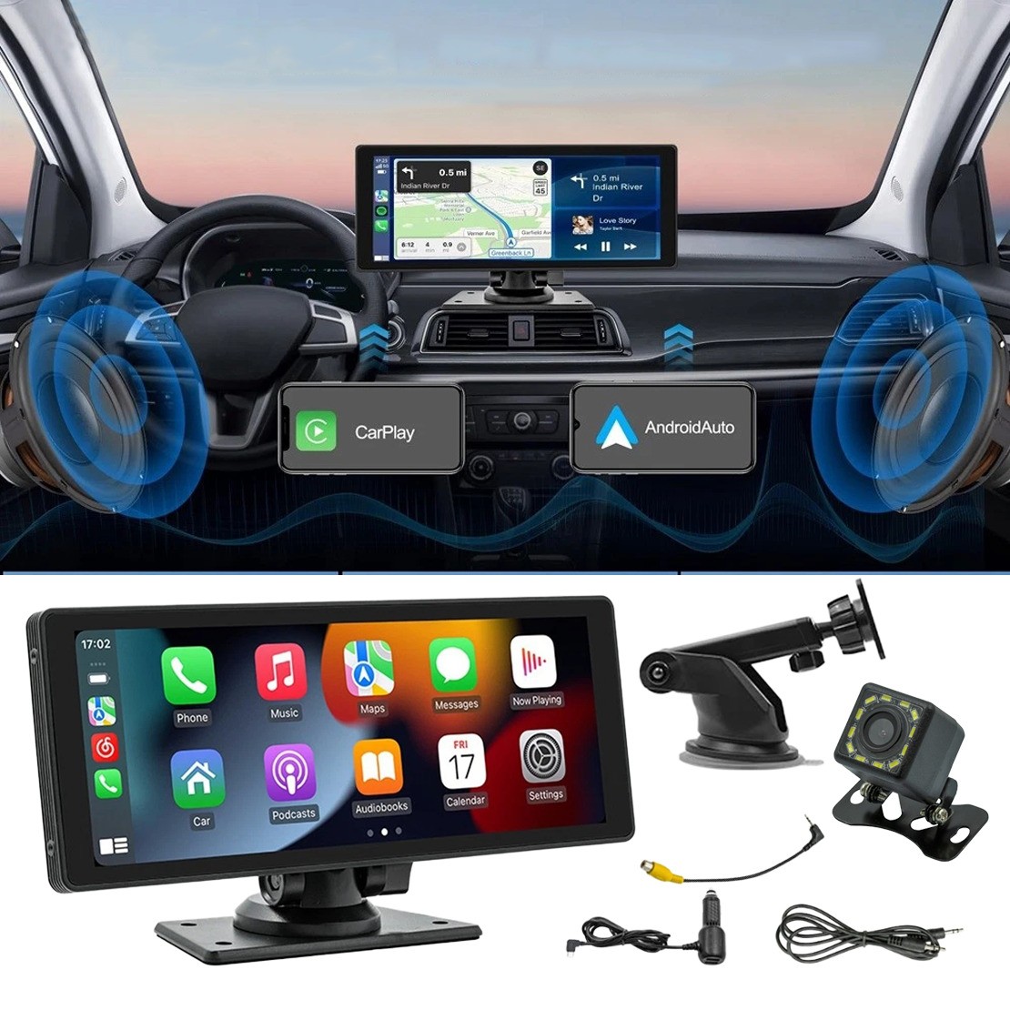 Car Portable Carplay Stereo Radio MP5 Player Video Receiver w/ Dash Cam New