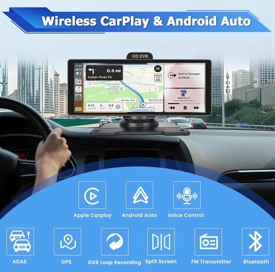 10.26 Inch Wireless Portable Car Stereo with 4K Dash Cam