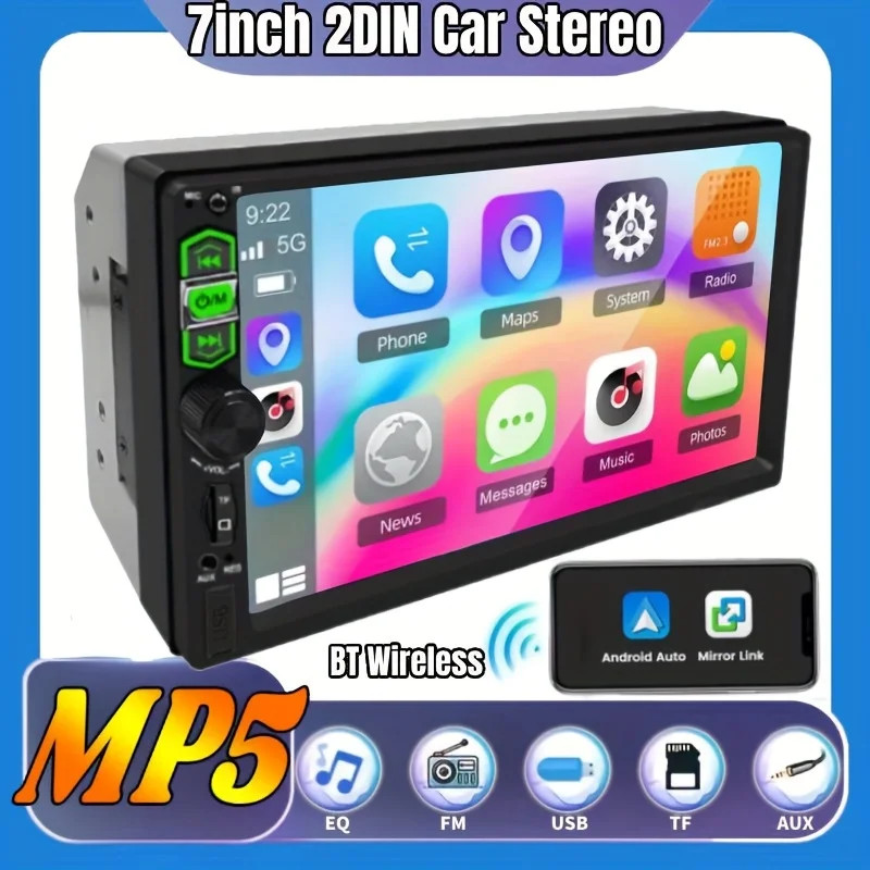 Double Din Apple Carplay Android Auto Car Stereo Radio Bluetooth 7″ Touch Screen