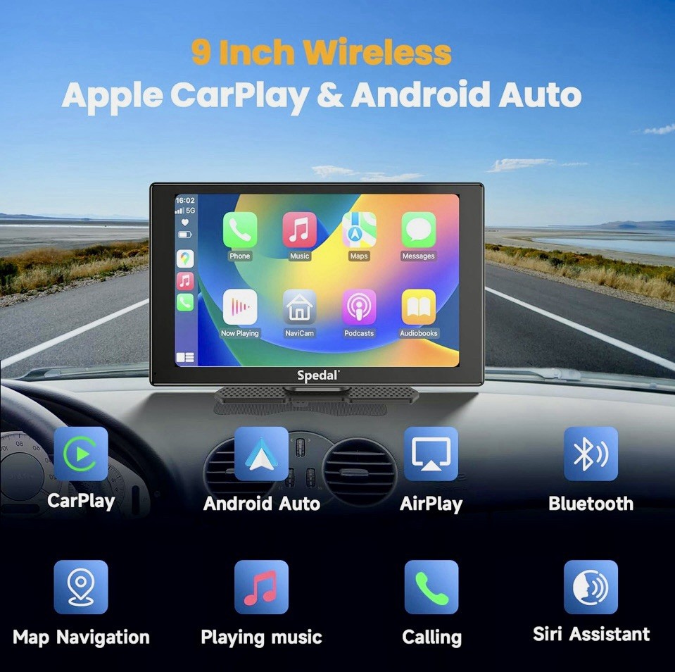 Q9S/9″ Portable Wireless Carplay & Android Auto 1080P Backup Camera-NEW.
