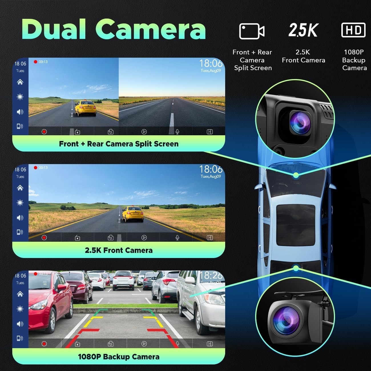 2.5K Dash Cam 9.26″ Car Stereo For Apple Carplay&Android Auto AirPlay +1080P Cam