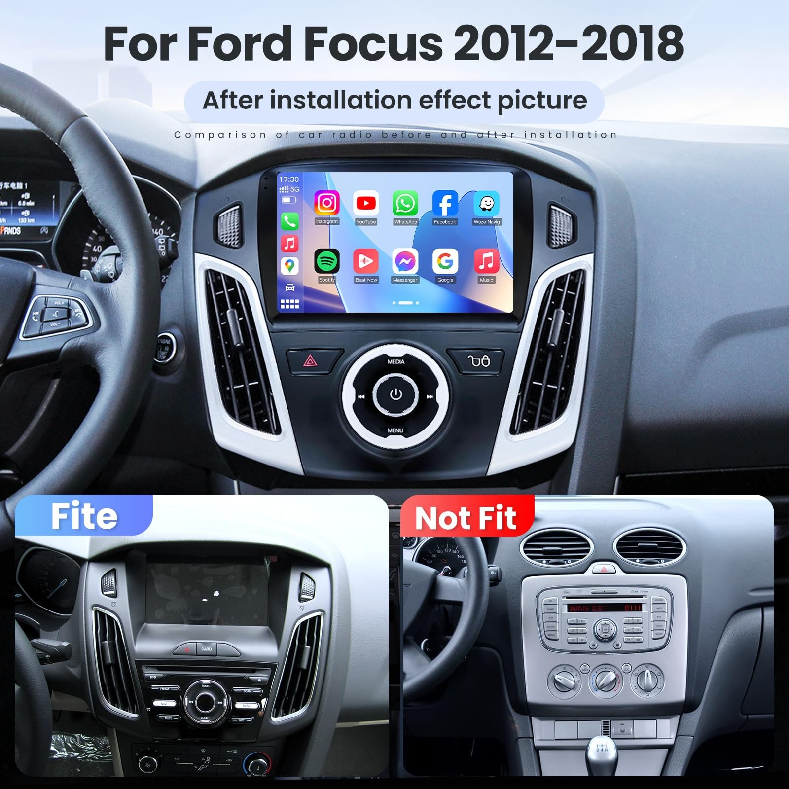 8Core 4+64G Car Stereo Radio For Ford Focus 2012-2018 GPS WiFi 1280*800 carplay