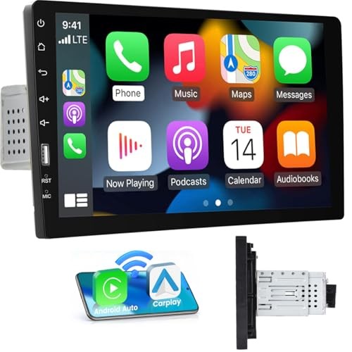 9 Inch Single Din Car Stereo Android Auto, 1 Din Touch Screen Wireless Carplay