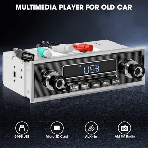 Retro Vintage Radio for Classic Vehicle – Single Din Bluetooth Car Stereo with
