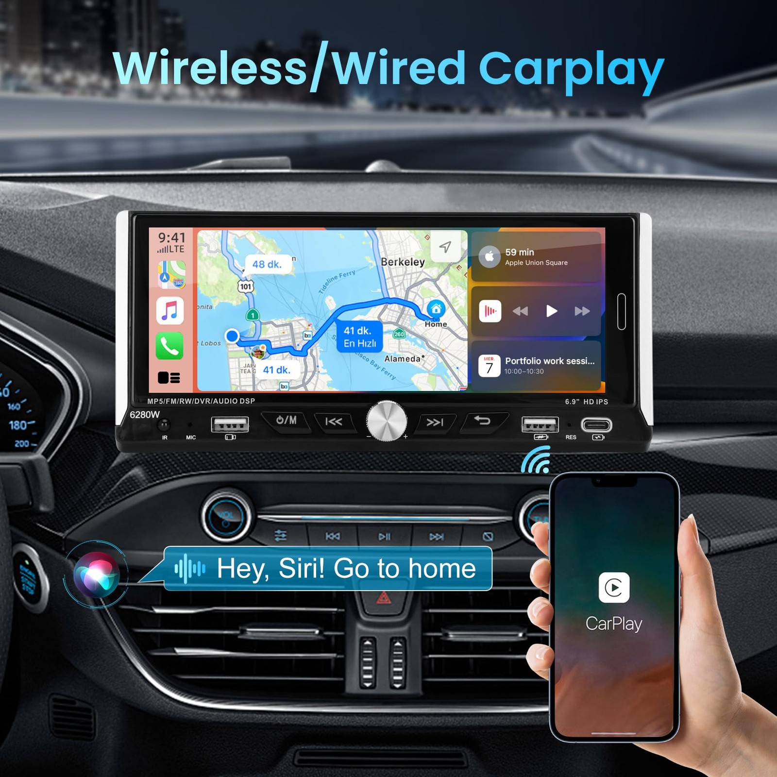 Estereo De Un Din Với Pantalla Tactil Y Carplay Inalambrico De Lujo Pro