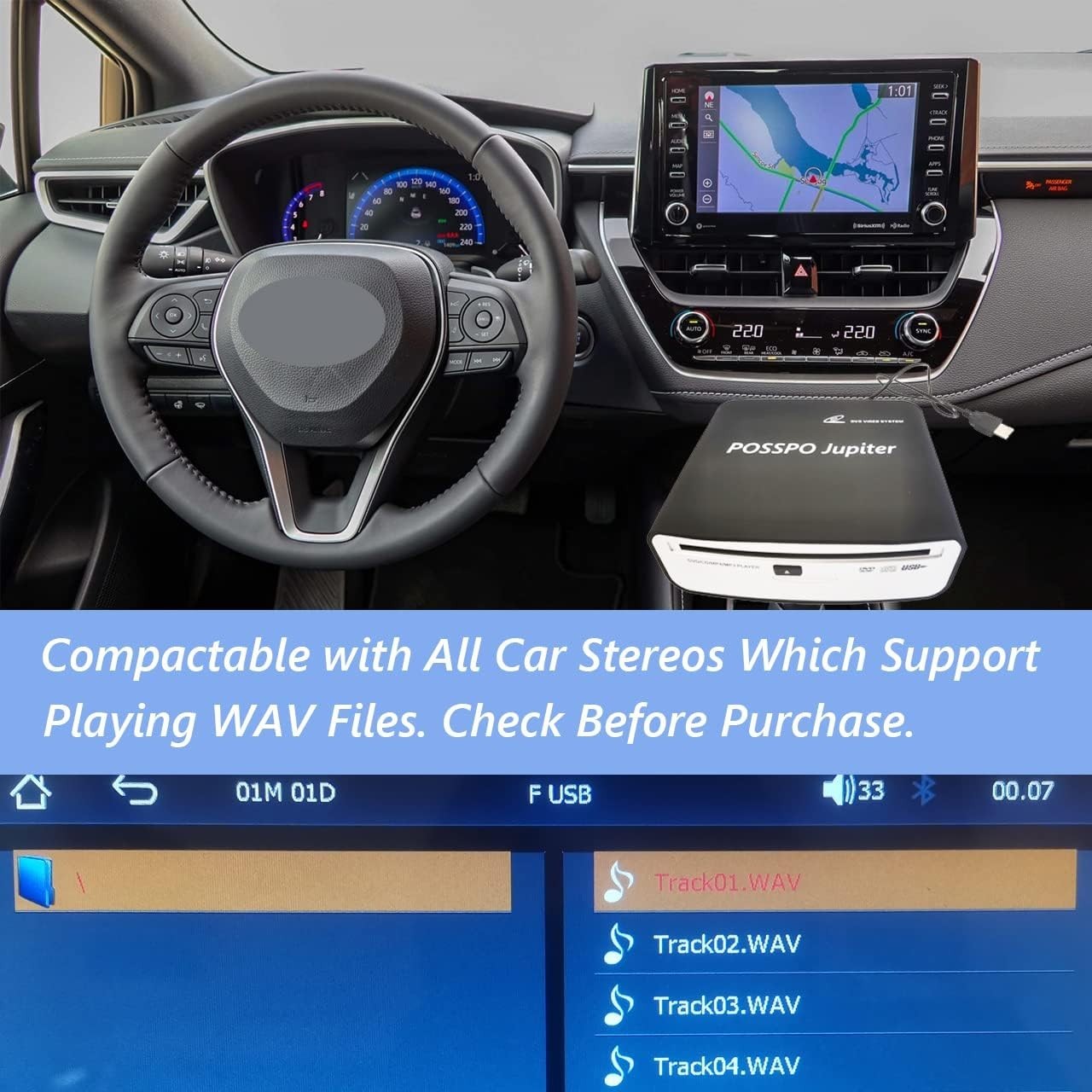 POSSPO Jupiter CD DVD Player for Car with USB Port AUX Port, Portable External