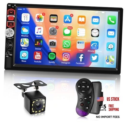 7-Inch Double Din Touch Screen Car Stereo with Bluetooth, FM Radio, Mirror Link