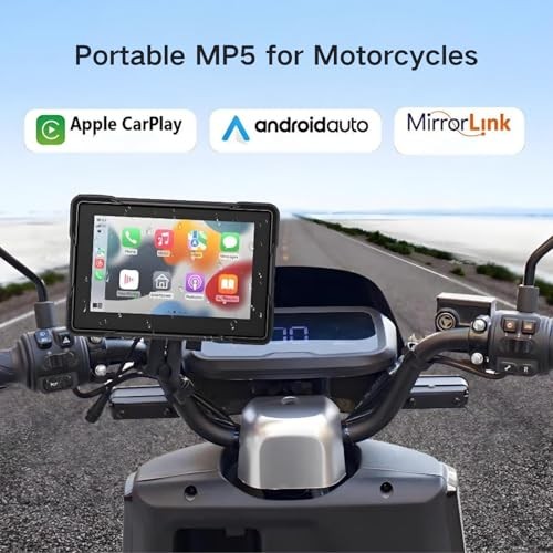 Wireless Motorcycle Carplay and Android Auto, IP67 Waterproof Smart 7″