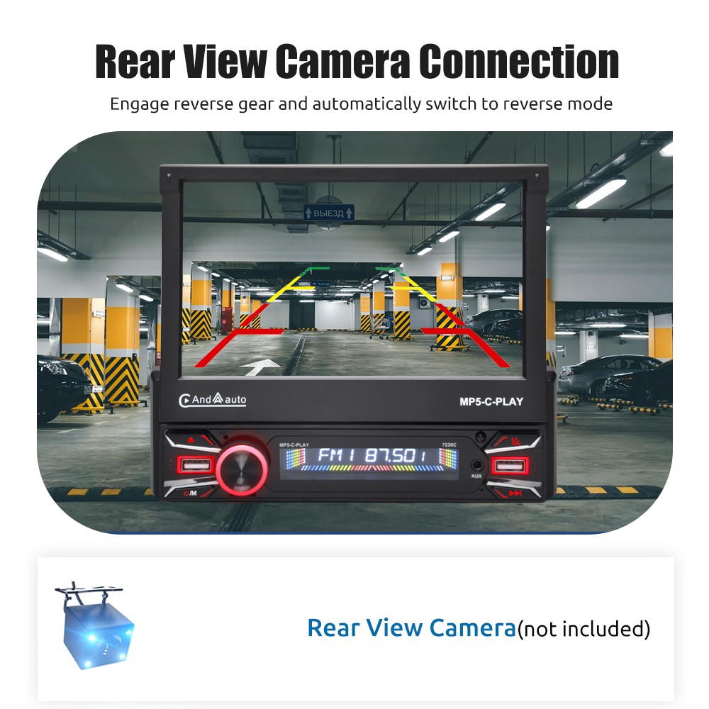 7″ Single DIN Car Stereo Head Unit Flip Out Apple Carplay Android Auto with Cam