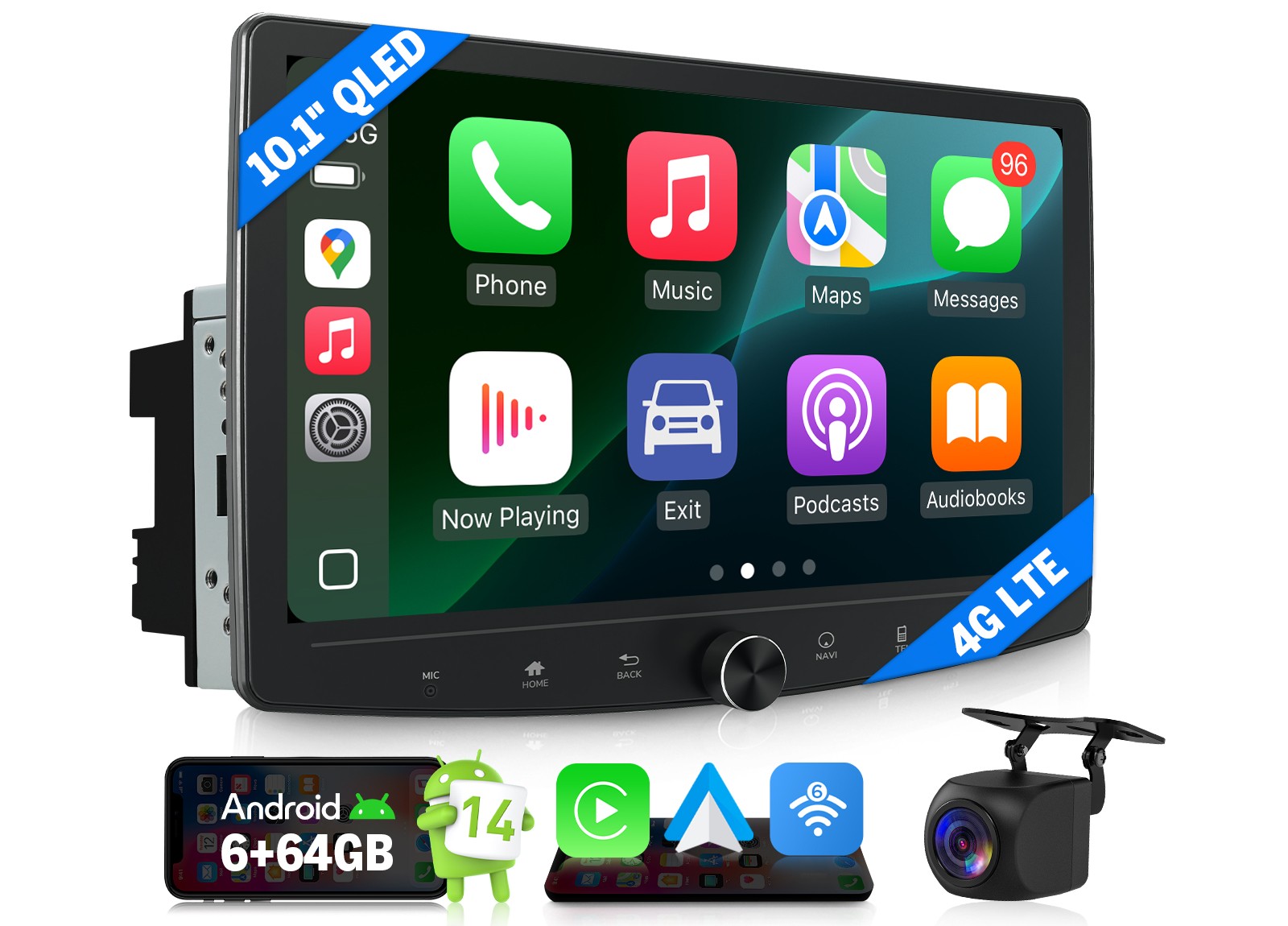 Double DIN QLED Car Stereo Radio Wireless CarPlay 10.1″Android Auto DSP GPS Navi