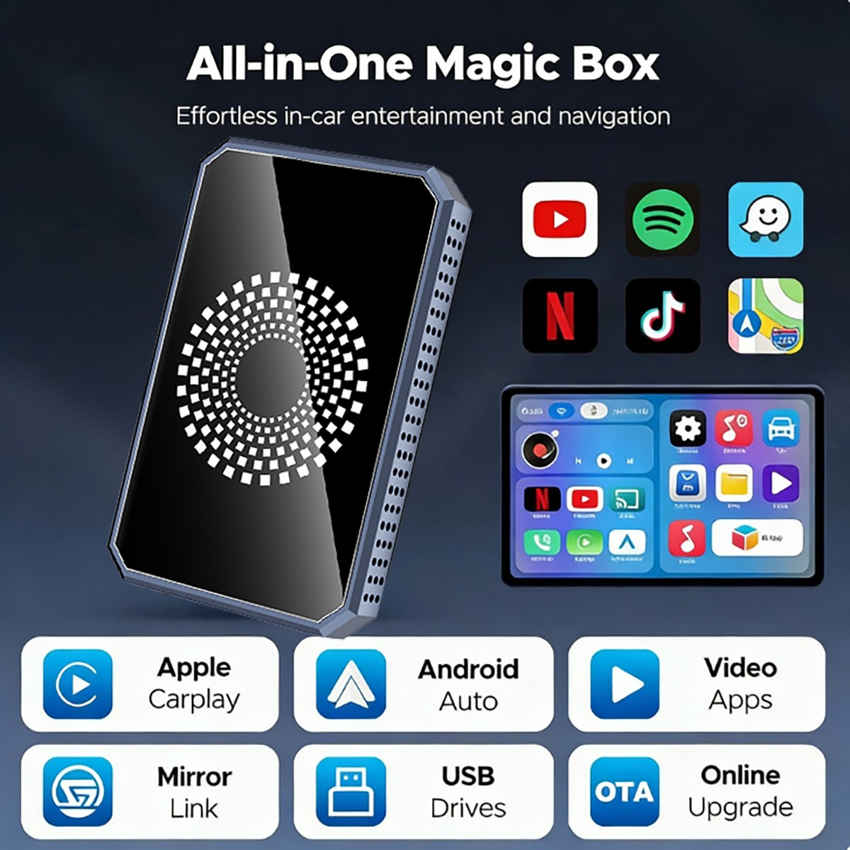 Wireless CarPlay WIFI AI box Android Auto Adapter Converter w/ Netflix YouTube