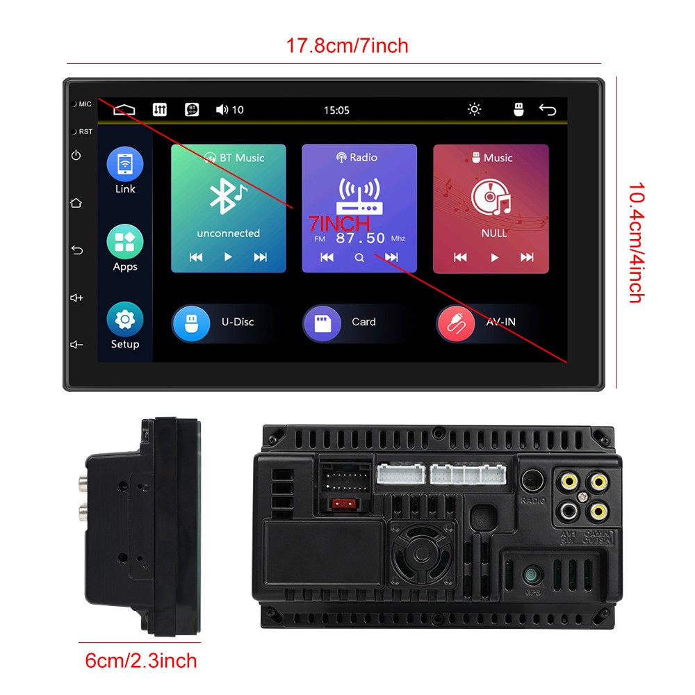 7″ Car Radio Apple/Andriod Carplay Car Stereo Touch Screen Bluetooth Double 2Din