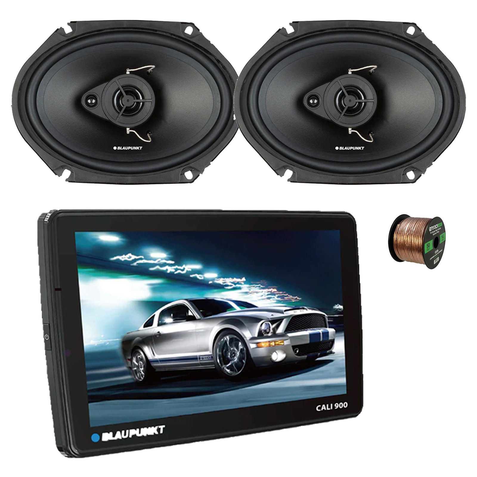 Blaupunkt CALI 900 9″ Touchscreen WiFi Receiver, 2x 6×8″ 60W Car Speakers, Wire