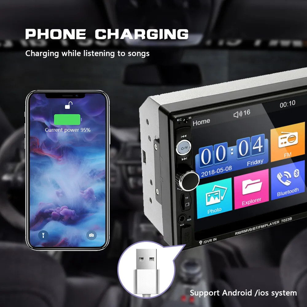 7" Double 2 DIN Car Radio Stereo Bluetooth FM USB SD IOS/Android MP5 Player