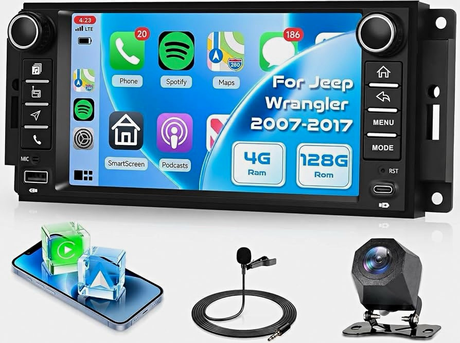 4GB+128GB Car Stereo for for Jeep Wrangler Patriot07-17/Grand Cherokee05-10