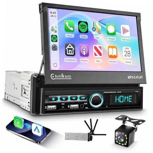 Single Din Car Stereo with Wireless Carplay – 7″ Automatic&FM/RDS – 7″