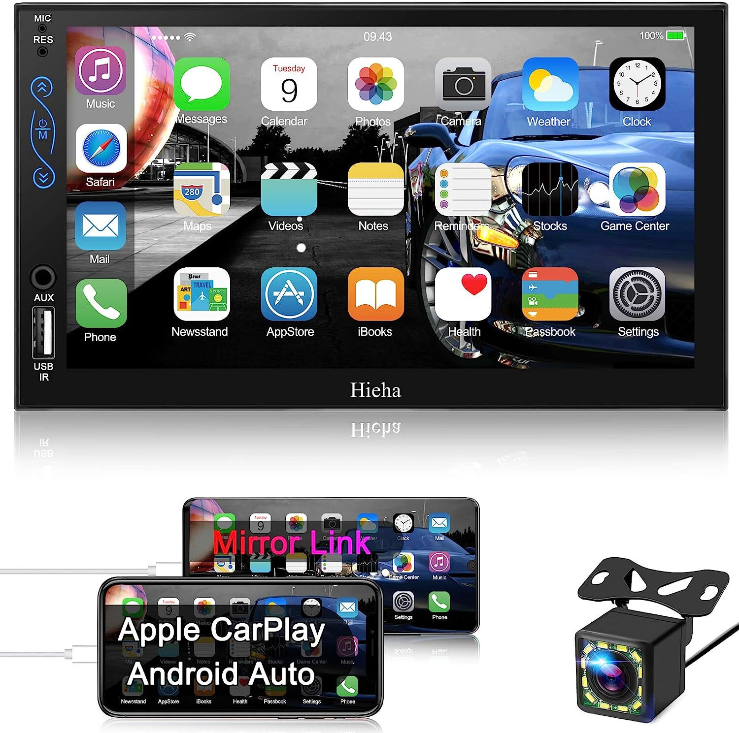 Car Play,Android Auto, MP5, Mirror Link, SWC, With A/V Input 2-DIN 7″ Bluetooth