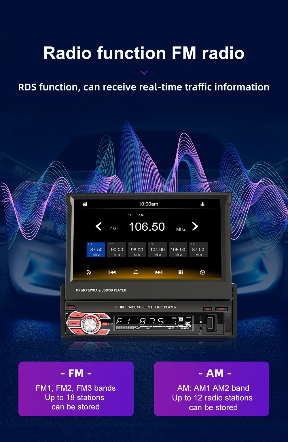 Single 1Din 7″ Touch Screen Stereo Bluetooth Radio Car Apple/Android GPS +Camera