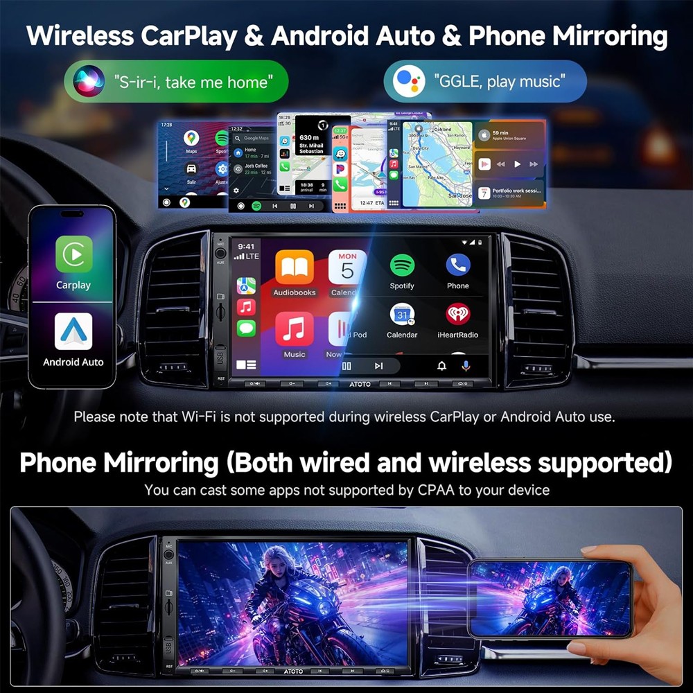 ATOTO OBDII Android 2 Din Car Stereo Radio GPS WIFI Rear & Front DVR Camera SWC