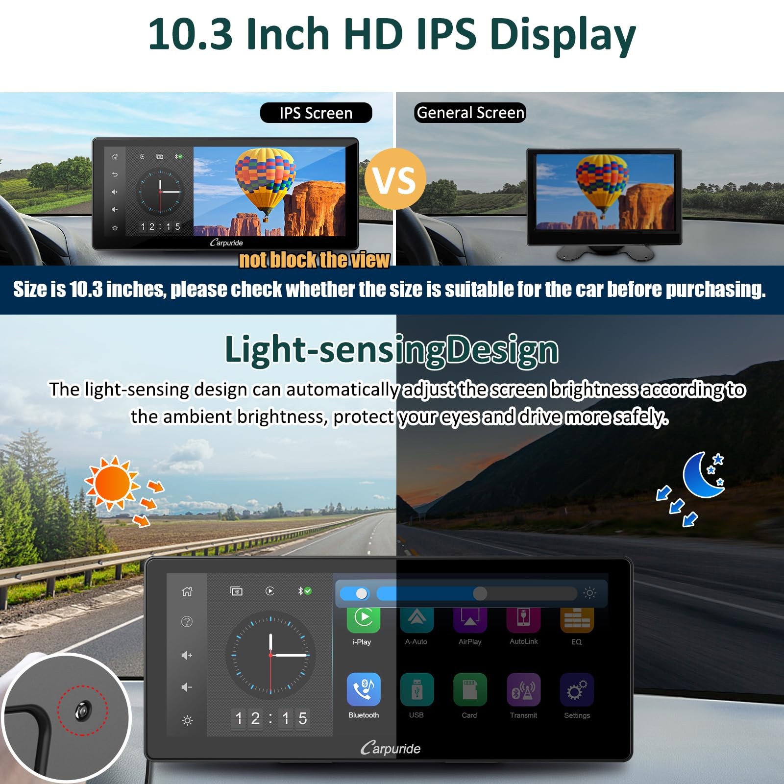 Carpuride W103 Pro 10.3″ CarPlay Android Auto Touch Screen Stereo w/Camera