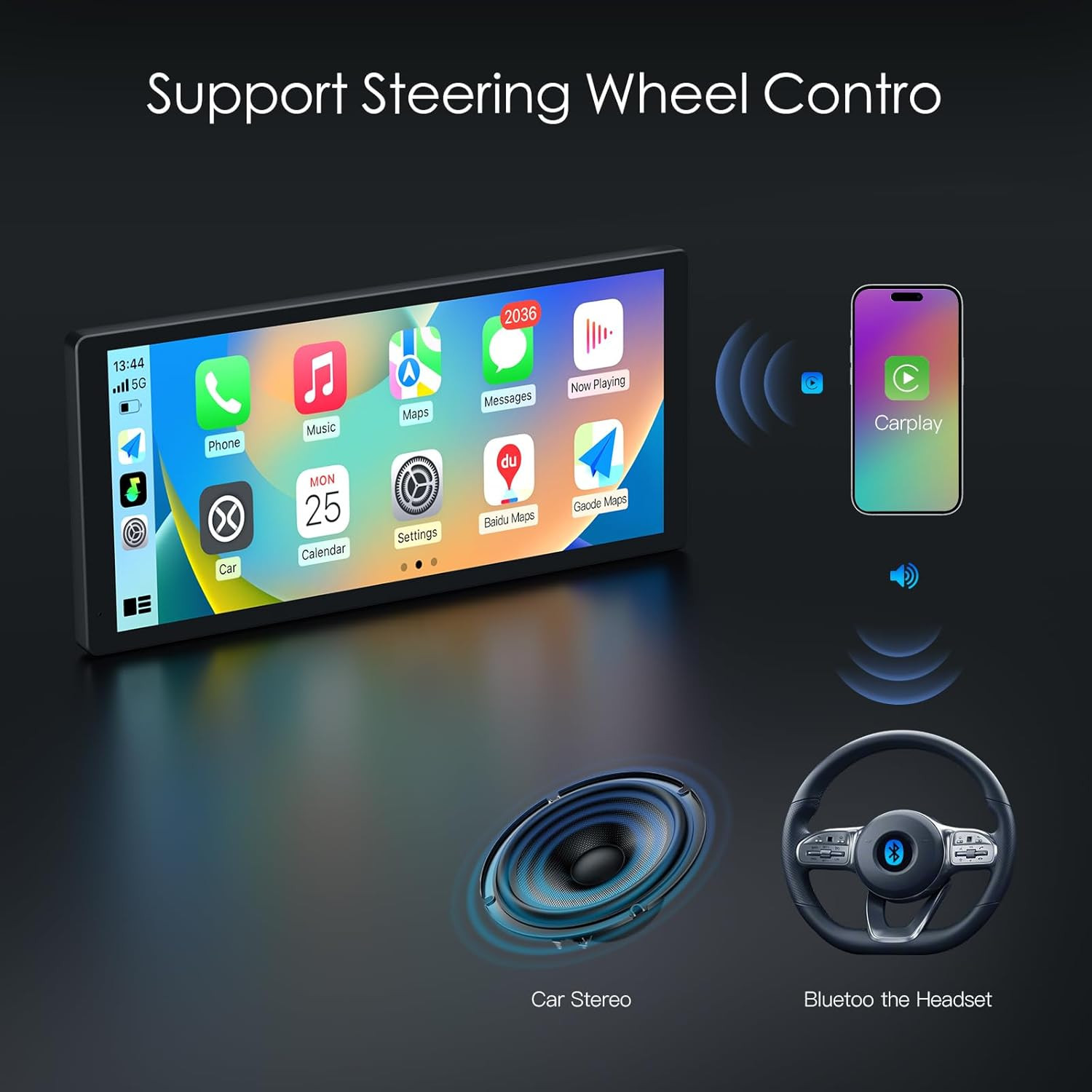 Wireless Carplay Screen for Car,10.3” Portable Carplay & Android Auto Screen,Wi