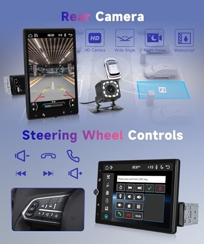 10.4“ Wireless CarPlay Stereo Single Din Car Radio,2025 Upgraded Rotatable HD