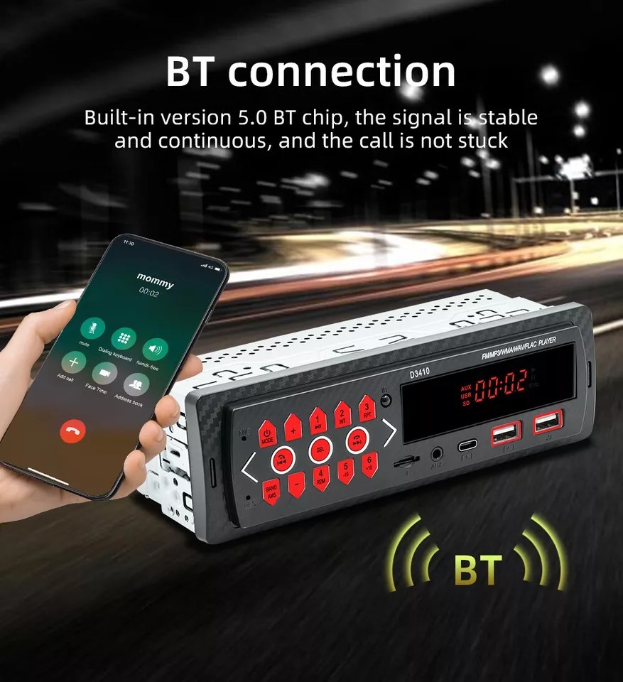 Single DIN Car Audio Stereo Bluetooth MP3 USB/SD/FM Radio Steering Wheel Control