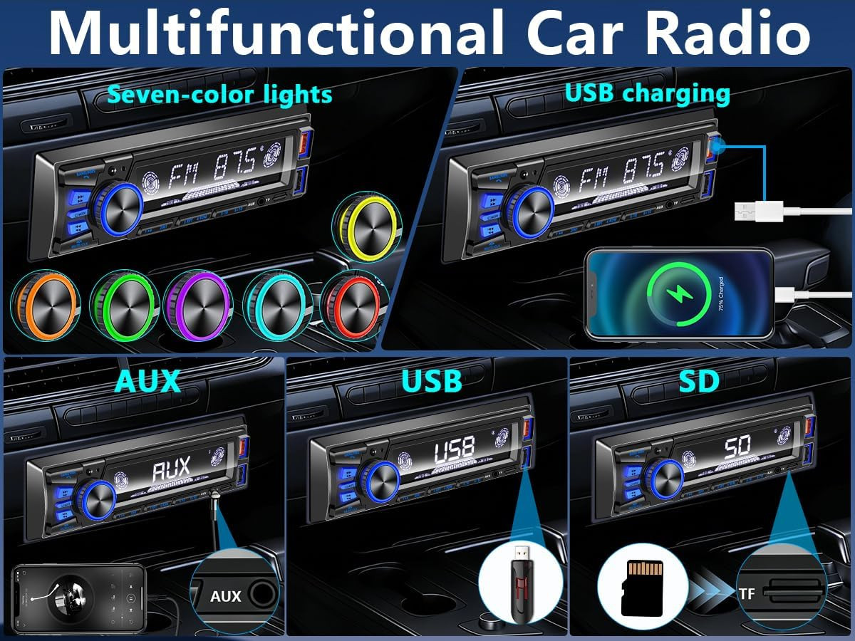Car Radio Bluetooth Single DIN Car Stereo with Bluetooth,Car Audio with Push to