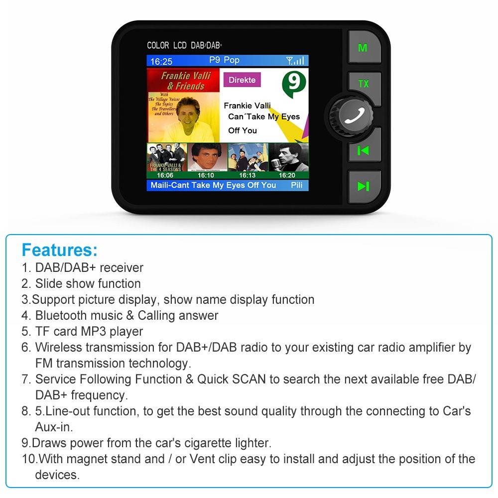 2.4″ Bluetooth Digital Car Auto DAB/DAB+ Radio FM Transmitter USB Adapter