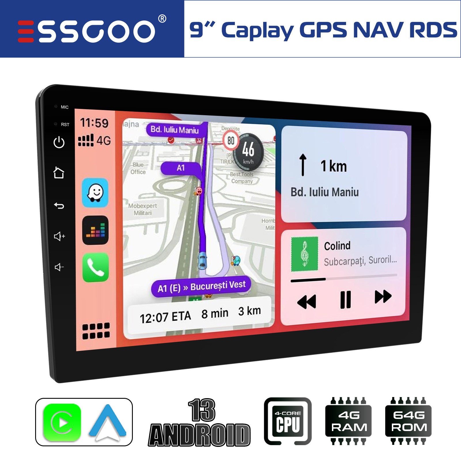9″ 4+64GB Android 13 2 DIN Car Stereo Radio Carplay Blutooth GPS Navigation Wifi
