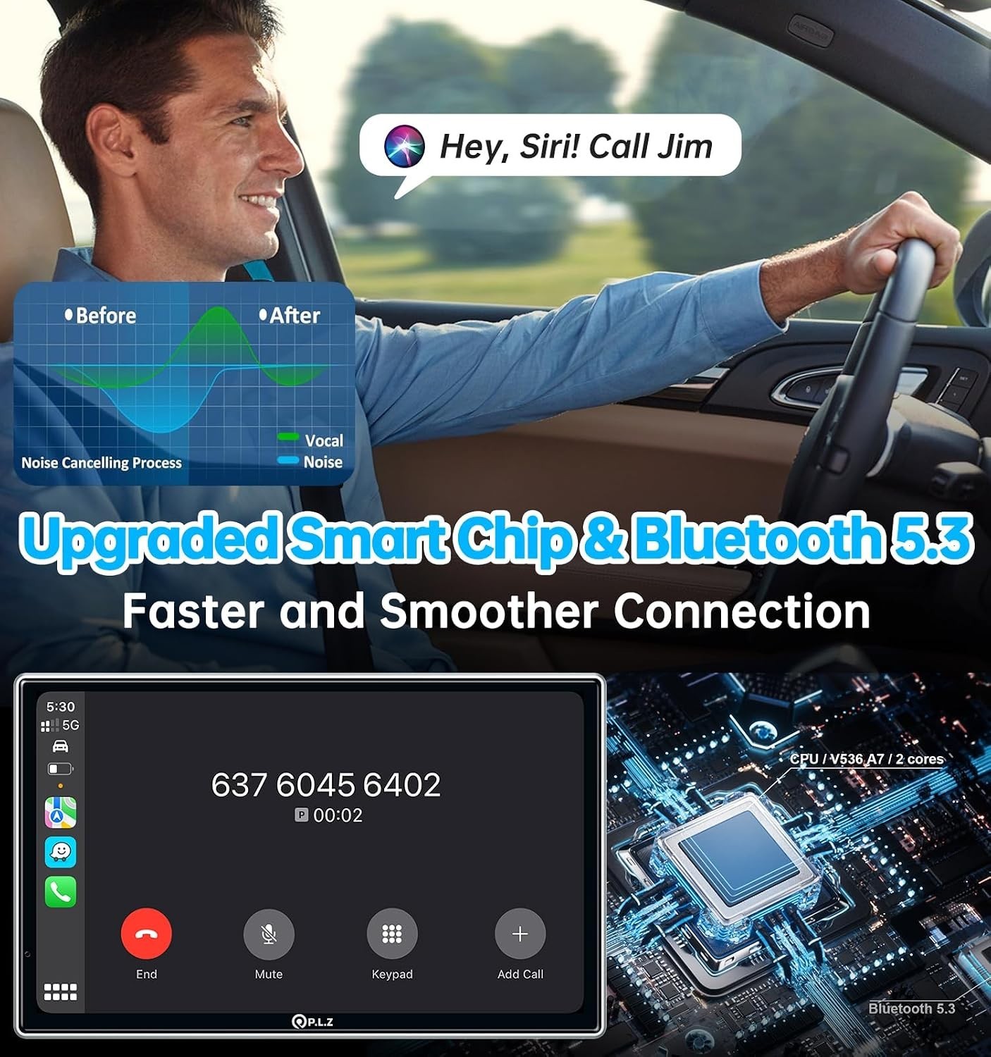 7″ Portable Wireless Apple Carplay Stereo Screen for Car, 2.5K Dash Camera
