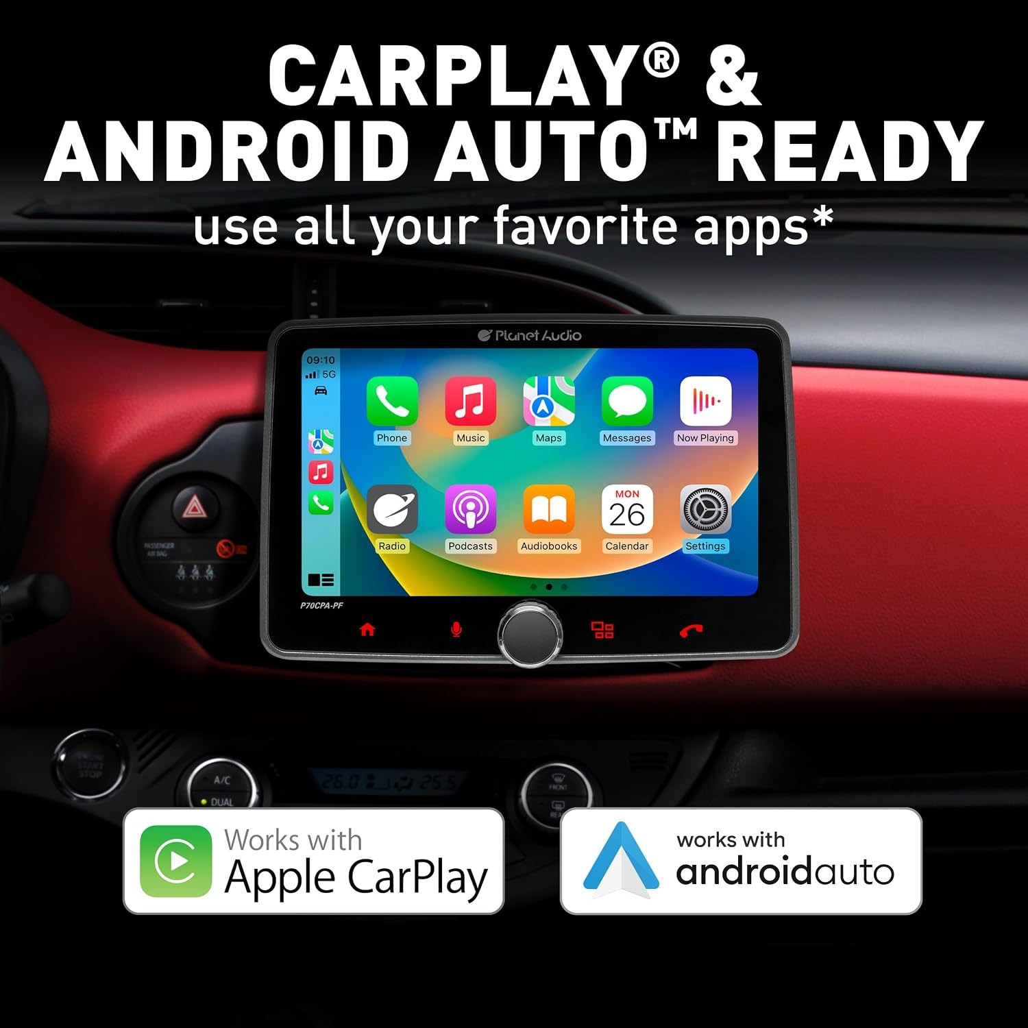 P70CPA-PF Car Stereo – Apple CarPlay Android Auto Single Din 7 Inch Touchscreen