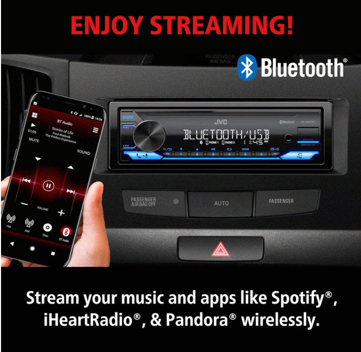 KD-SX27BT Bluetooth Car Stereo, 100W USB/AUX Single DIN Receiver