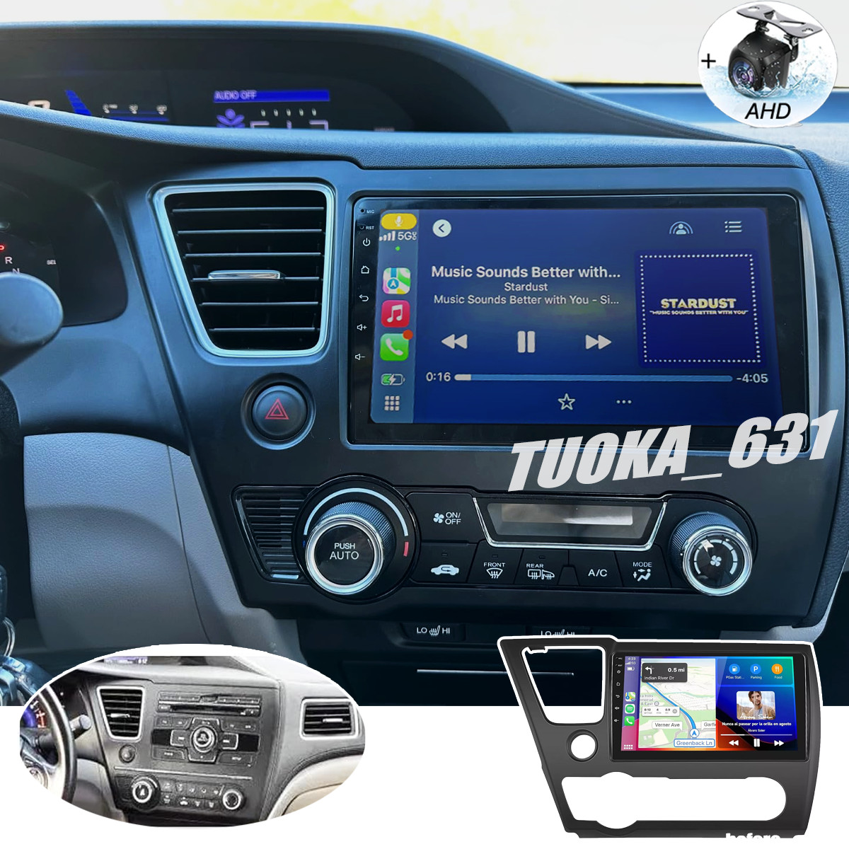 Radio HeadUnit Android12 Navi Wifi CarPlay For Honda Civic 2013 2014 2015 Stereo