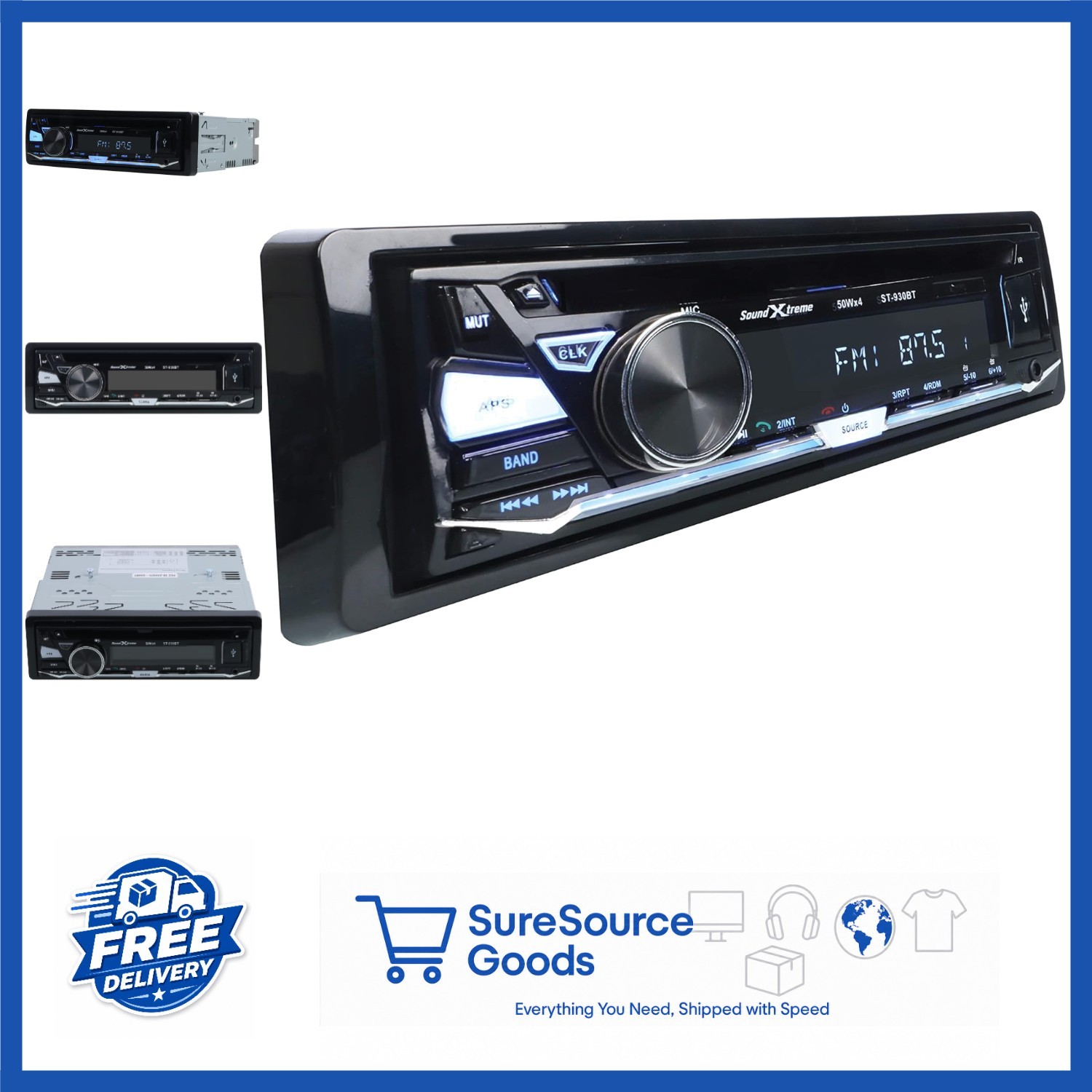 Car Stereo Receiver ST-930BT with Bluetooth, USB, SD, Aux, 4 Channels RCA