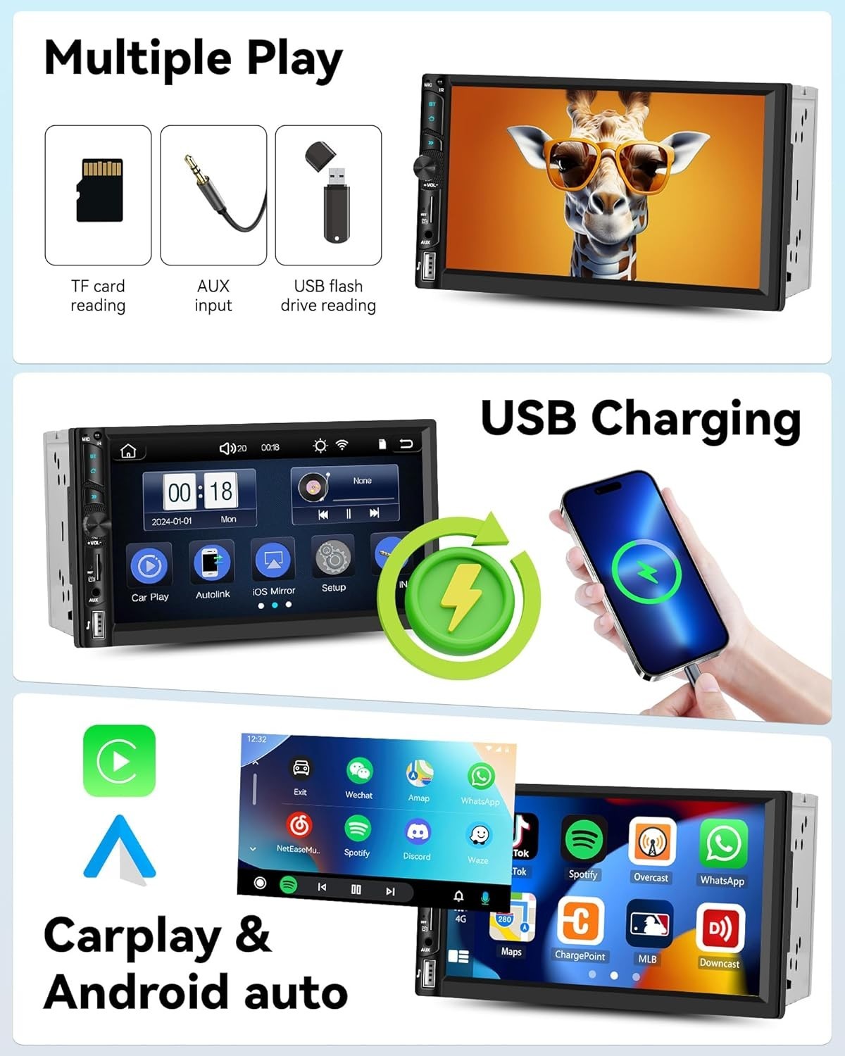 UNITOPSCI 2026 Wireless Apple CarPlay Car Stereo,Wireless Android