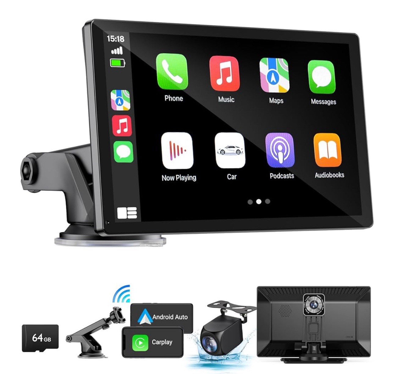 9 Inch 2.5K Dash Cam Car Stereo For Apple Carplay&Android Auto GPS +Rear Camera