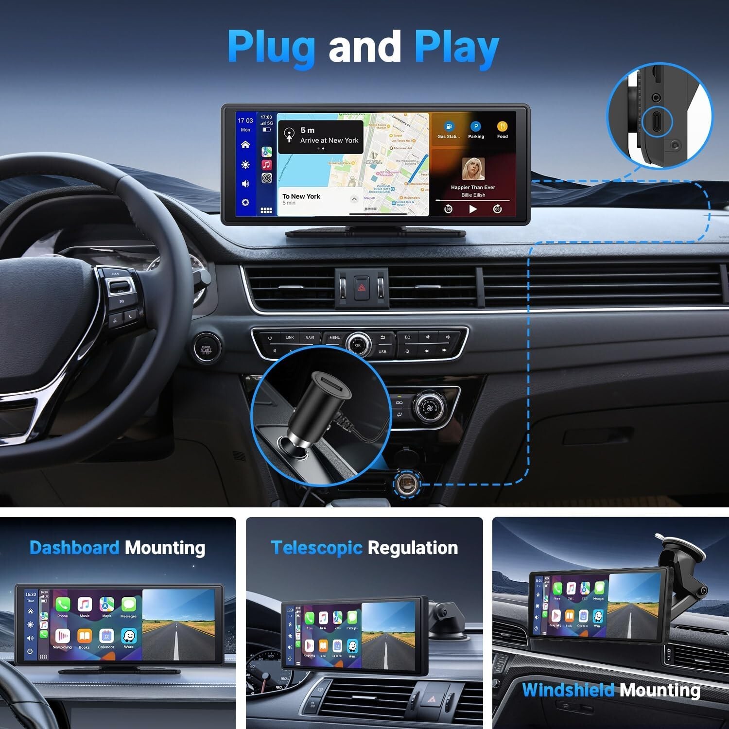 Leadfan Wireless Carplay Car Stereo Radio 2.5K Dash Cam, 9.3″ IPS Touchscreen