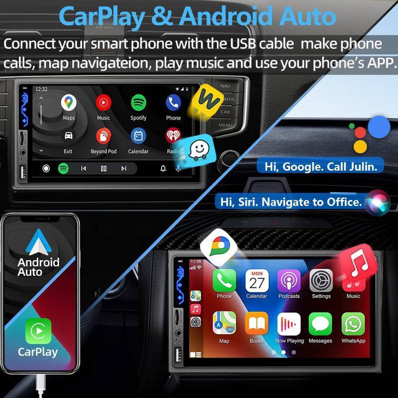 Double Din Car Stereo Compatible with Apple CarPlay and Android Auto