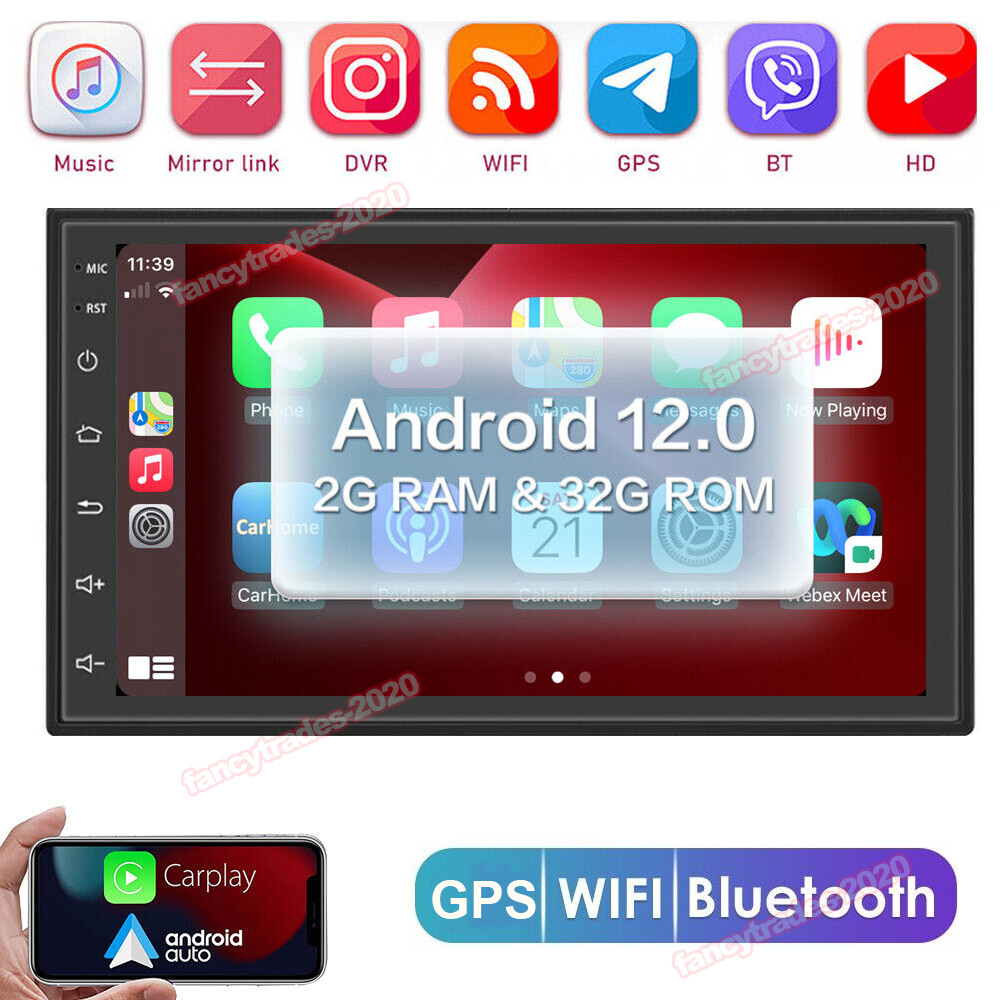 Android 12.0 Double Din 7″ Car Stereo Apple CarPlay Auto Radio GPS Navi WiFi FM
