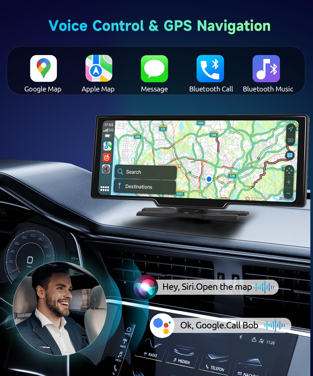 Pantalla Inalambrica 10.3″ Para Automovil Coche Con Apple Carplay y Android Auto