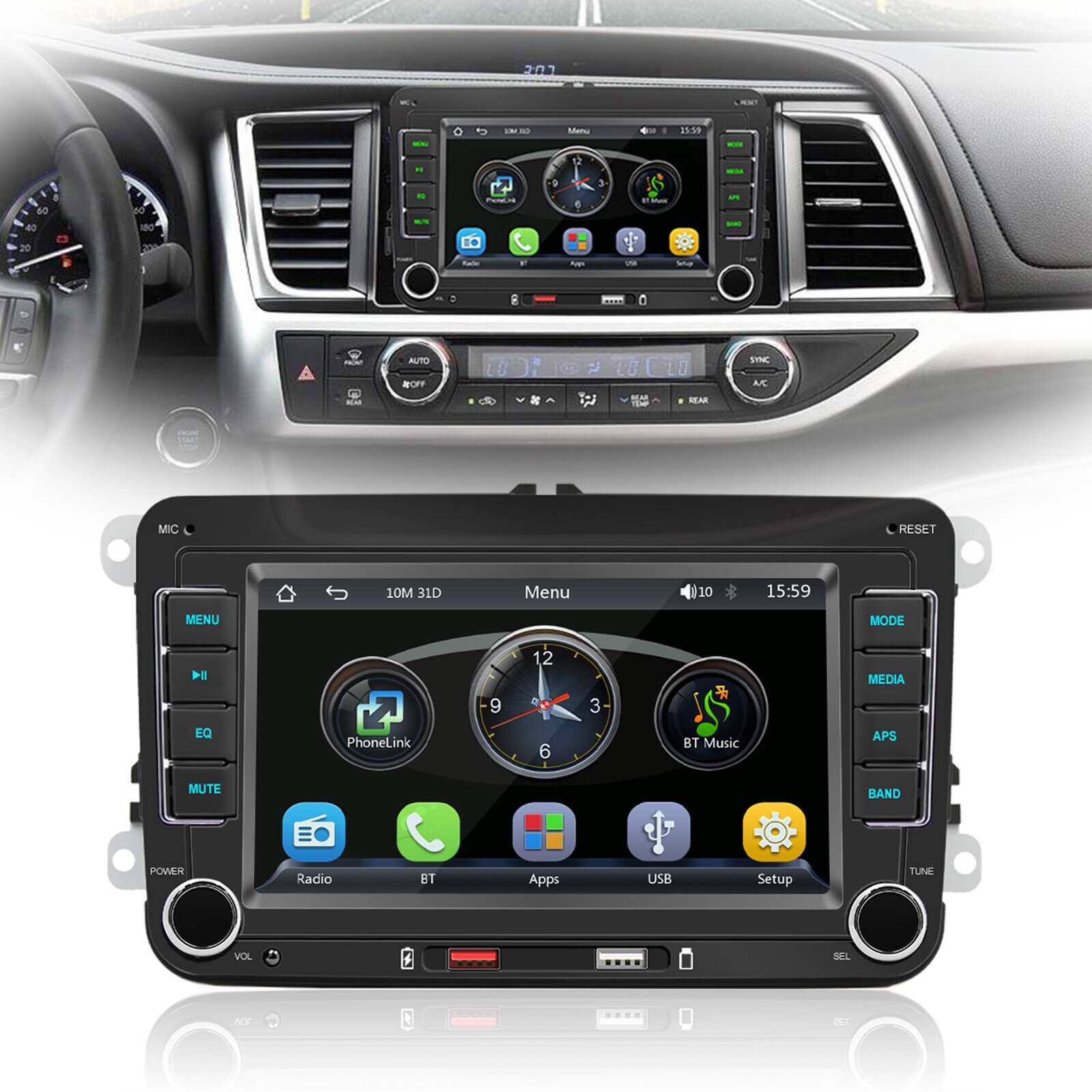 7″ Volkswagen Car Bluetooth Radio Car MP5 Player Wireless Carplay + 4 LED Camera