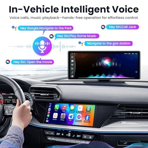 Wireless CarPlay 10.26″ Portable CarPlay Screen for Car Backup Cam & 4K Dash Cam