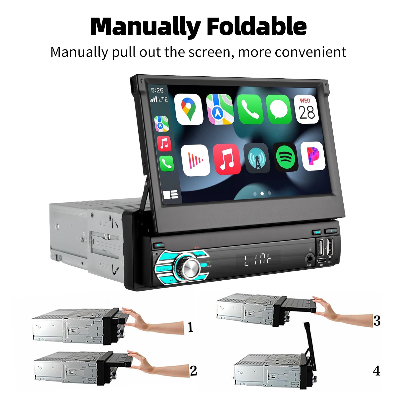7″ 4+64G Single Din Car Stereo Flip Out Touch Screen FM Mirror Link BT Music USB