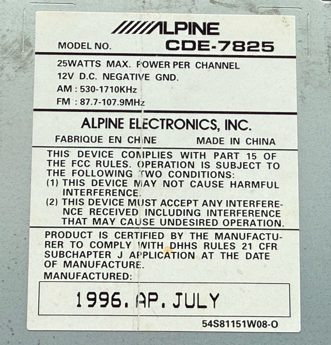 ALPINE CAR AUDIO STEREO IN DASH CD UNIT CDE-7825 VINTAGE LAMBORGHINI PORSCHE BMW